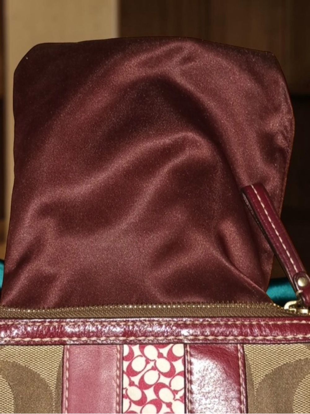 Coach Y2K Signature Stripe Swingpack Crossbody Khaki Brown Red Canvas Leather - Picture 9 of 9